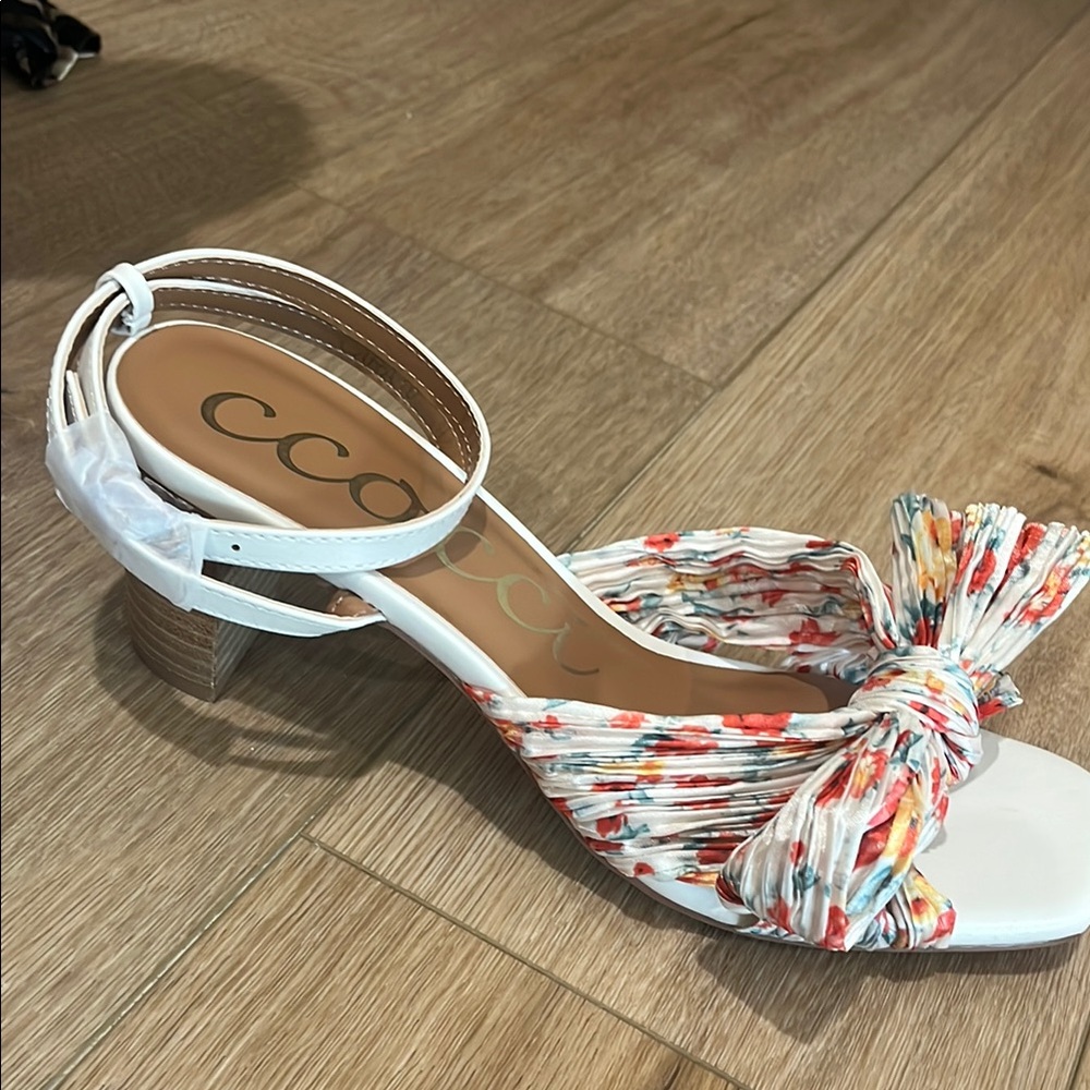 White and Red Strappy Heels with Ankle Strap